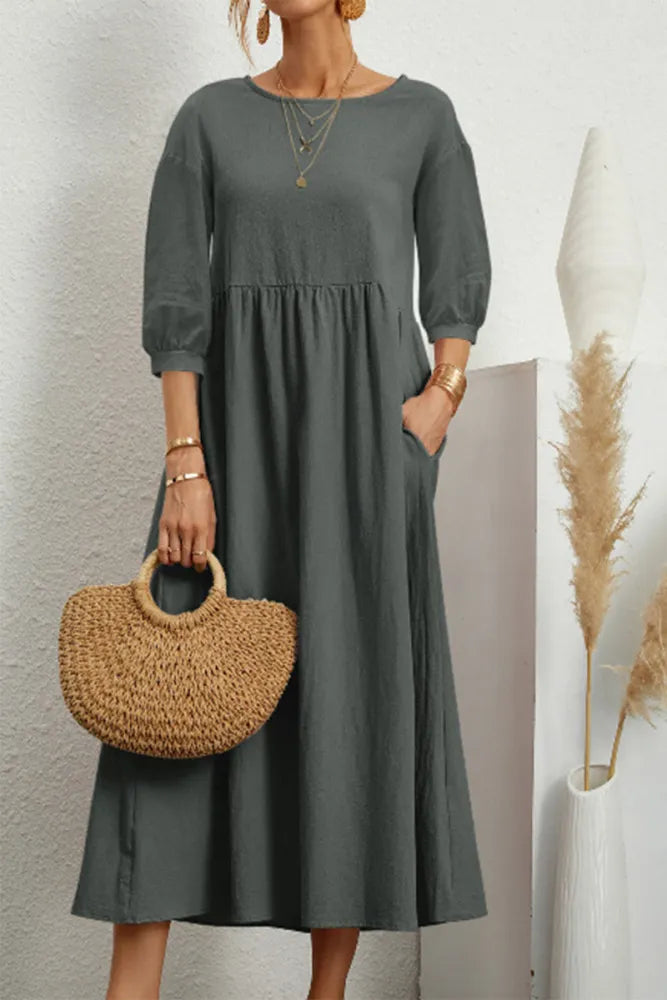 TS | Casual monochrome A-line dresses with an O-neckline