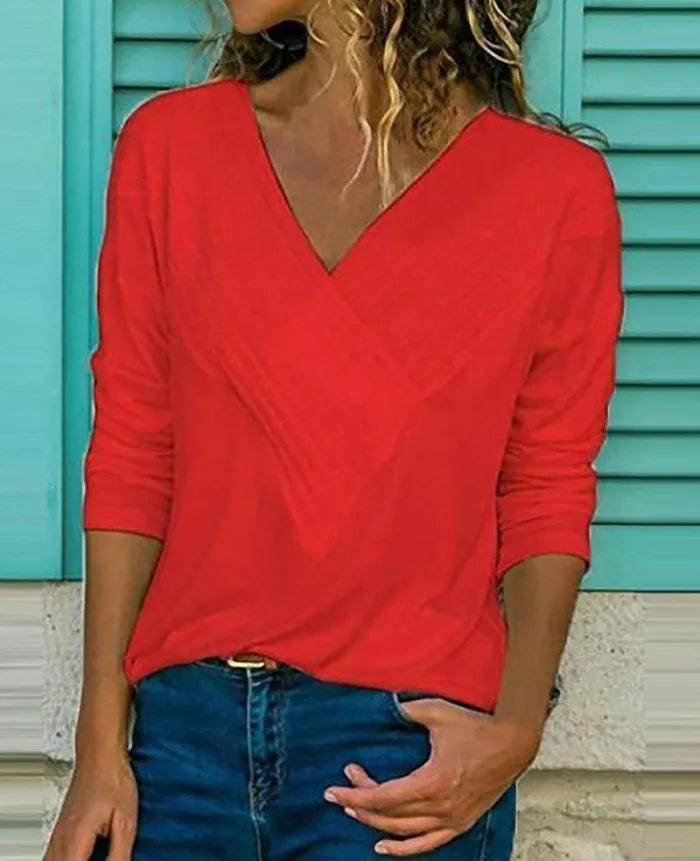 LM Short V-neck Long-sleeved plain leisure T-shirts