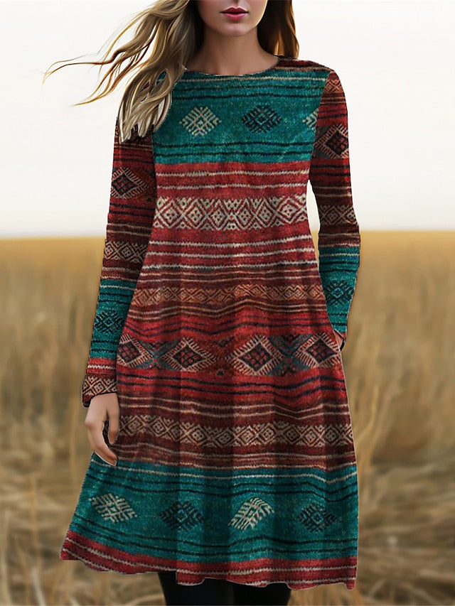 TS | Long-sleeved midi dress with boho print
