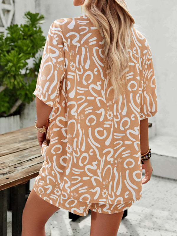 LD Nieuwe Vrouwen Casual Mode Resort Kapel Korte Mouw Shirt Korte Broeken Kostuum