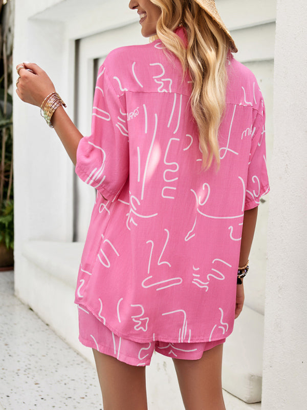LD Nieuwe Vrouwen Casual Mode Resort Kapel Korte Mouw Shirt Korte Broeken Kostuum