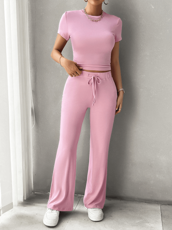 LD | Dames Casual Fitted Crop Top Shirt en Broek Set
