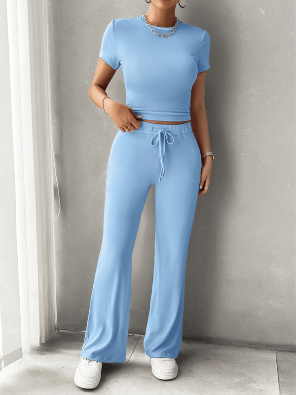 LD | Dames Casual Fitted Crop Top Shirt en Broek Set
