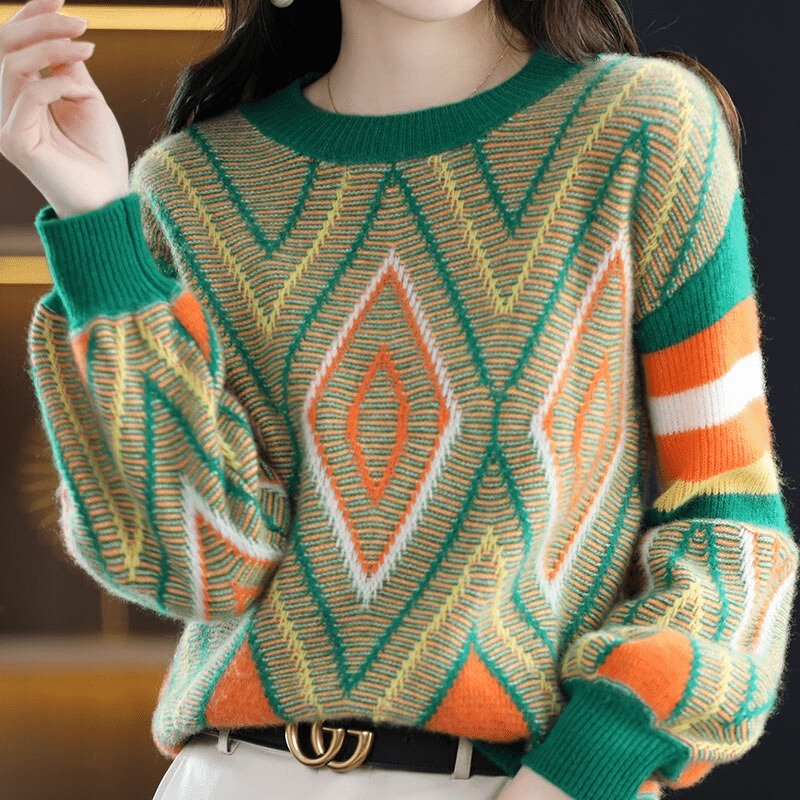 LM | A'leurs - Elegant green-orange patterned sweater