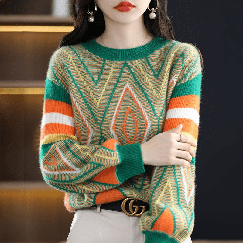 LM | A'leurs - Elegant green-orange patterned sweater