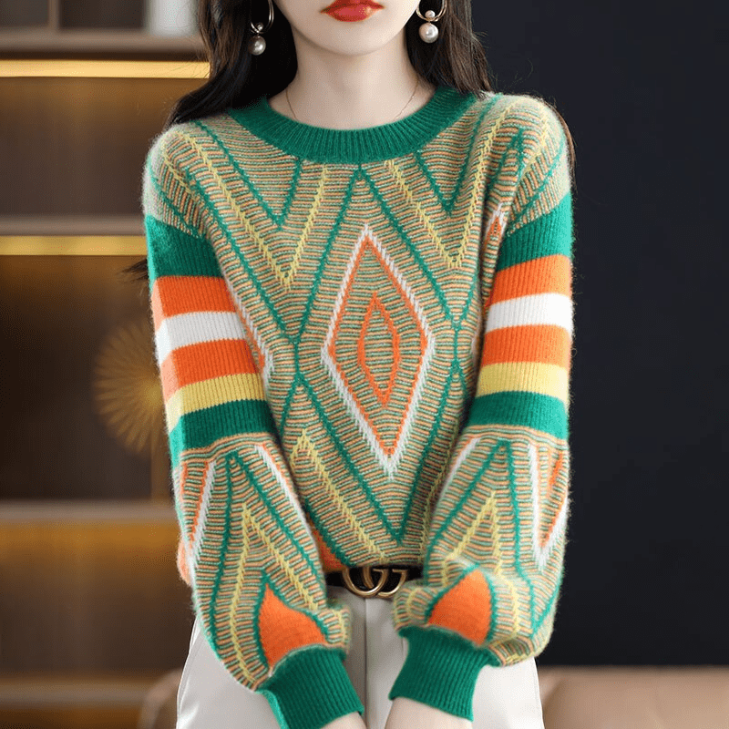 LM | A'leurs - Elegant green-orange patterned sweater