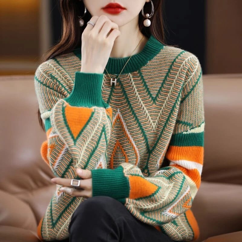 LM | A'leurs - Elegant green-orange patterned sweater