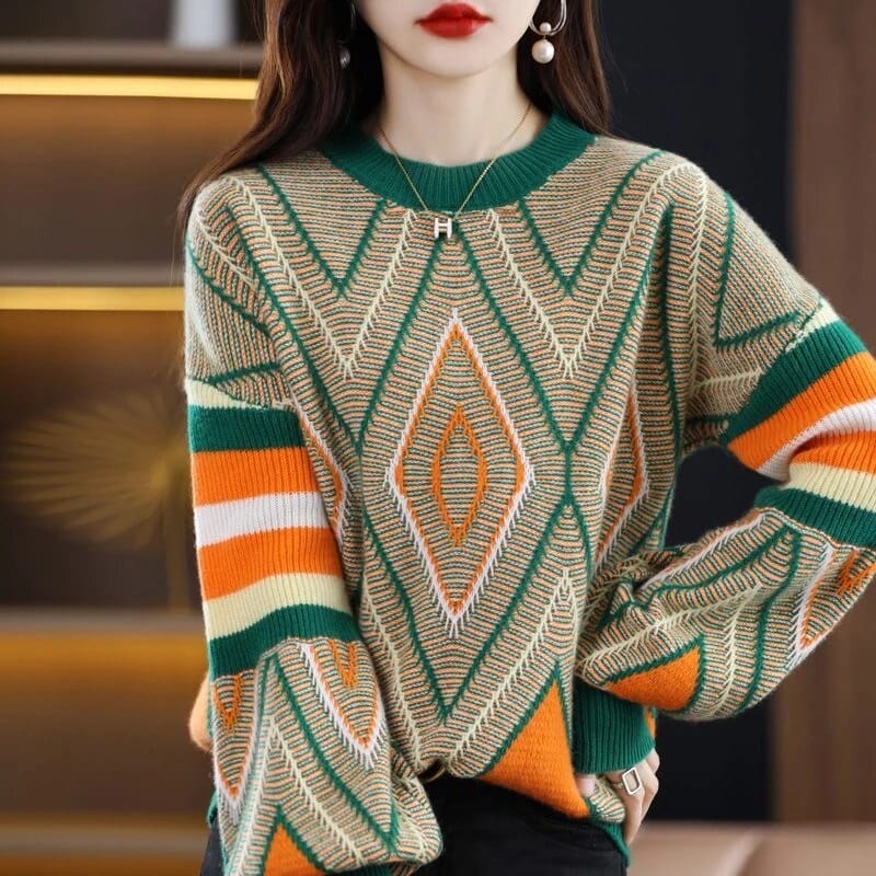 LM | A'leurs - Elegant green-orange patterned sweater