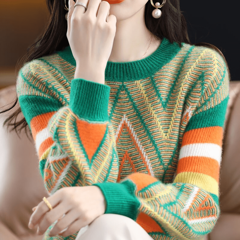LM | A'leurs - Elegant green-orange patterned sweater
