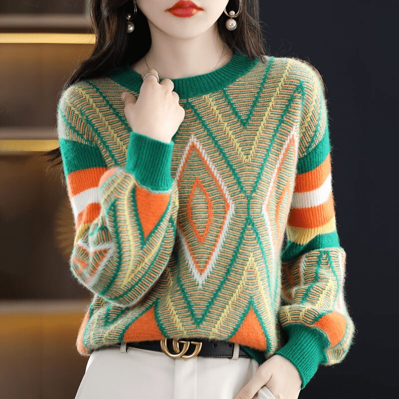 LM | A'leurs - Elegant green-orange patterned sweater