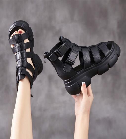 LD | Handgemaakte lederen retro casual enkellaarsjes sandalen