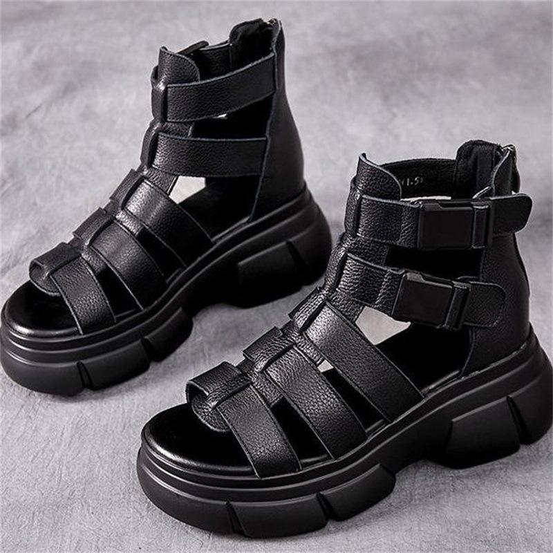 LD | Handgemaakte lederen retro casual enkellaarsjes sandalen