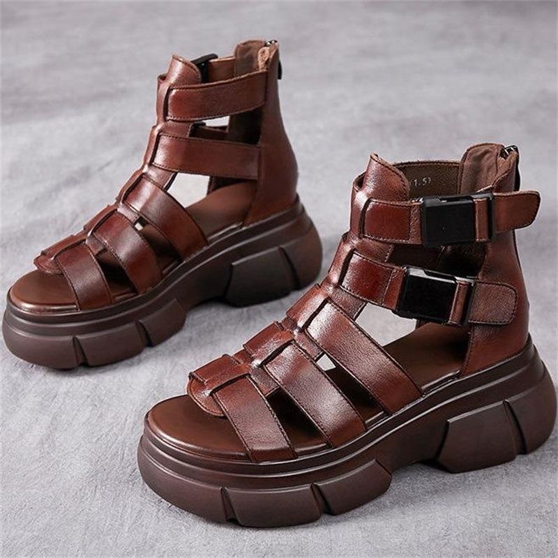 LD | Handgemaakte lederen retro casual enkellaarsjes sandalen