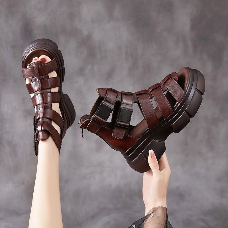 LD | Handgemaakte lederen retro casual enkellaarsjes sandalen