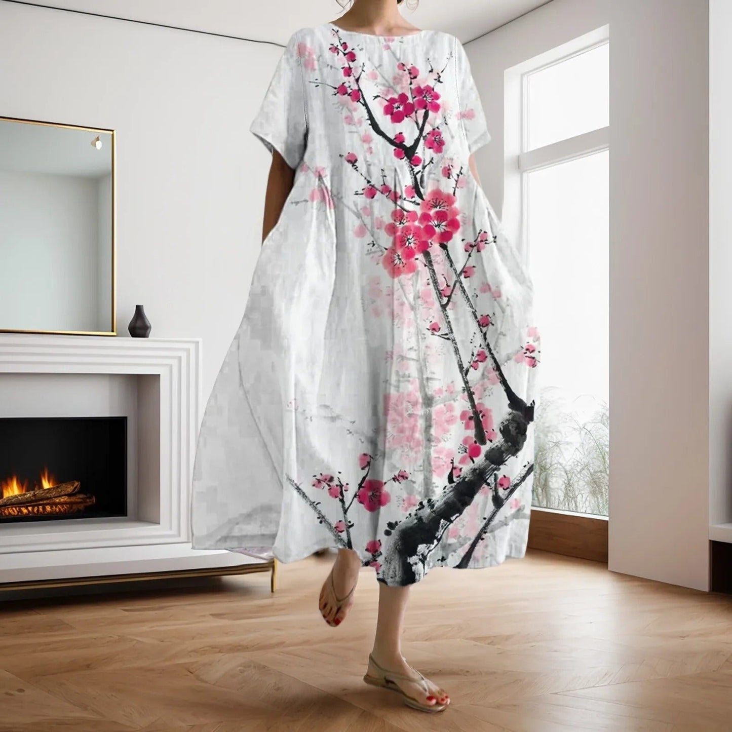 LM | Maxi dress with floral pattern Loose