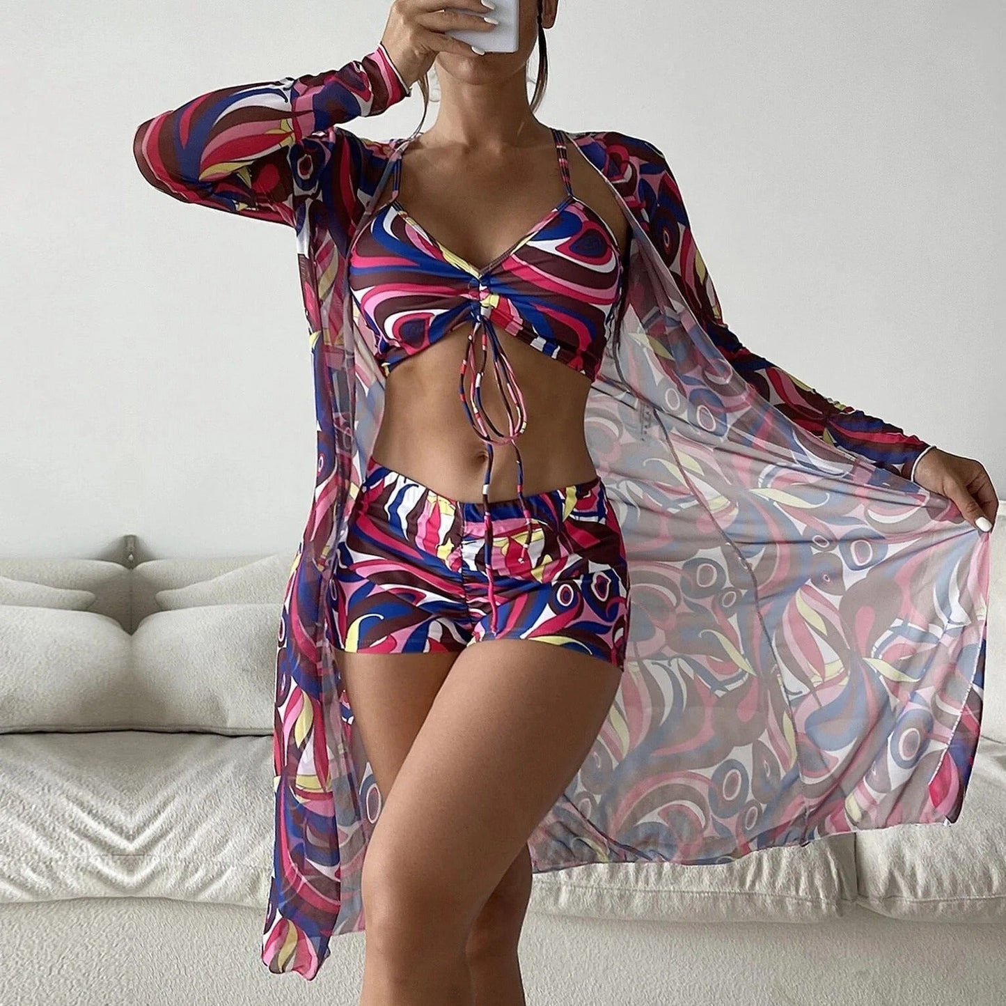 LM | Patterned 3-piece swimwear