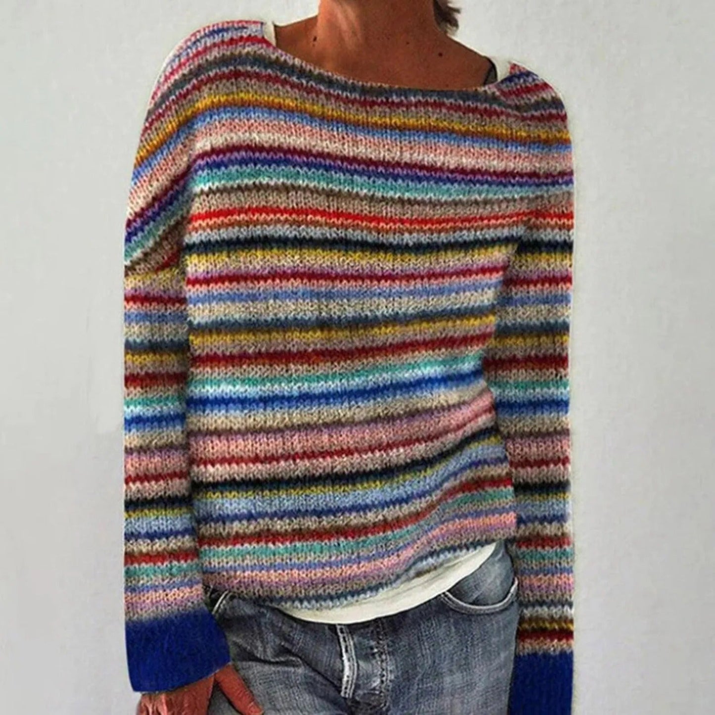 LM | Colorblock knitted sweater with striped sleeves