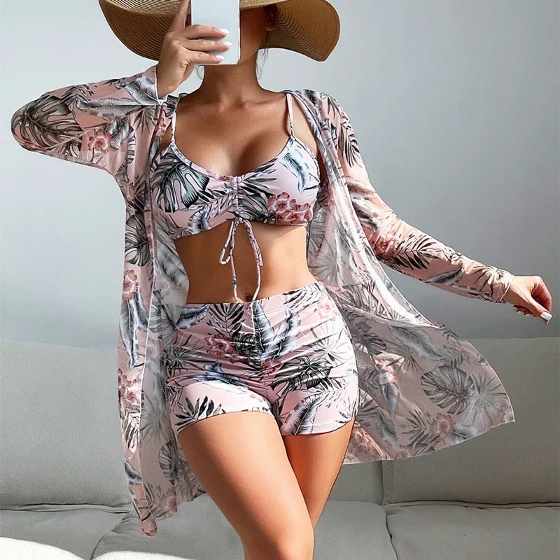 LM | Swimsuit with swirl pattern and overlay