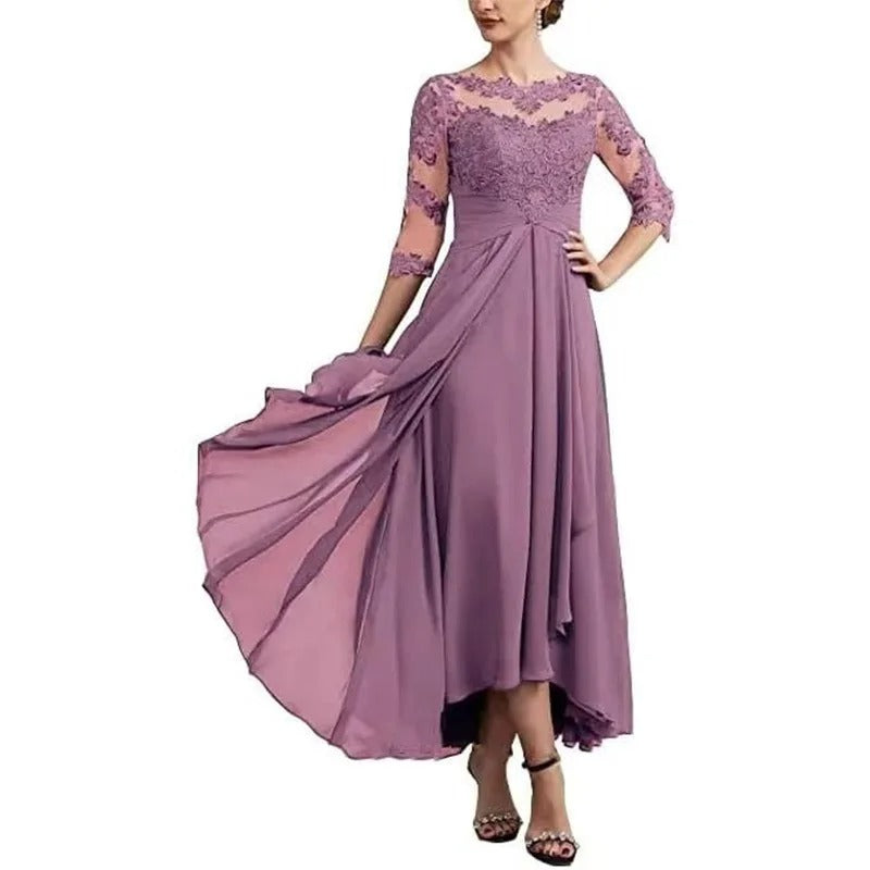 LD | Chiffon maxi jurk met transparante mouwen in midi lengte