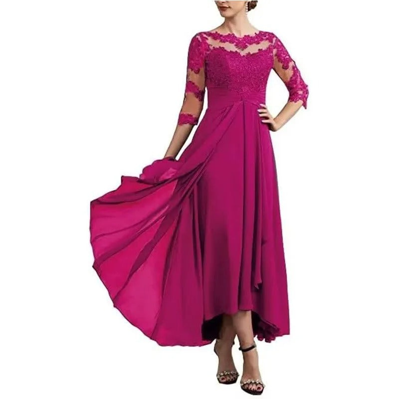 LD | Chiffon maxi jurk met transparante mouwen in midi lengte