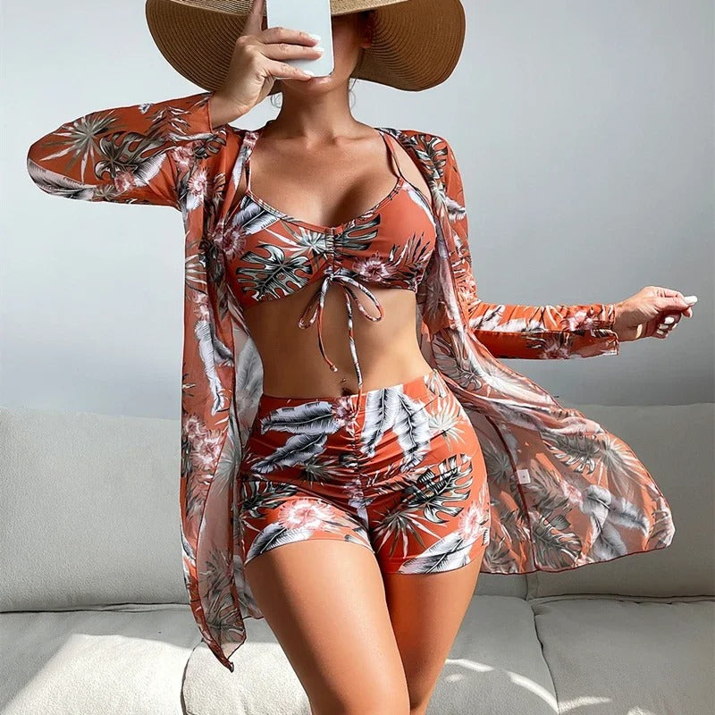 LM | Swimsuit with swirl pattern and overlay