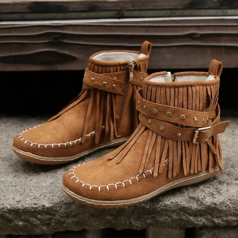 LM | Boho fringed moccasin boots