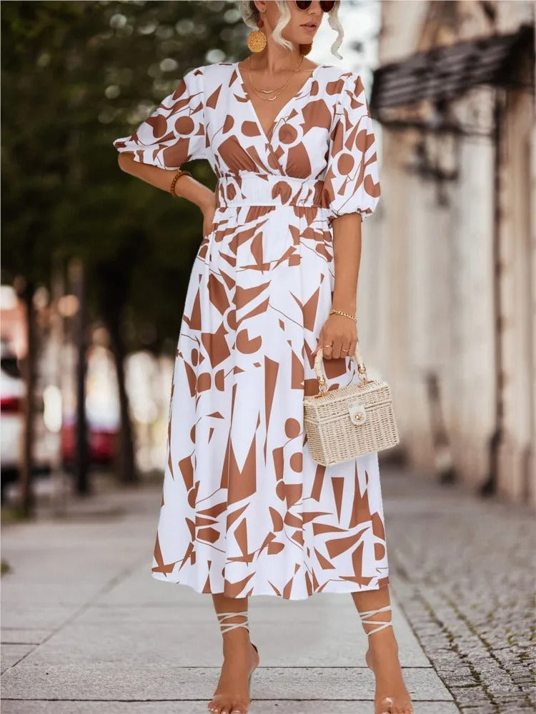 LM | Maxi dress with floral V-neckline