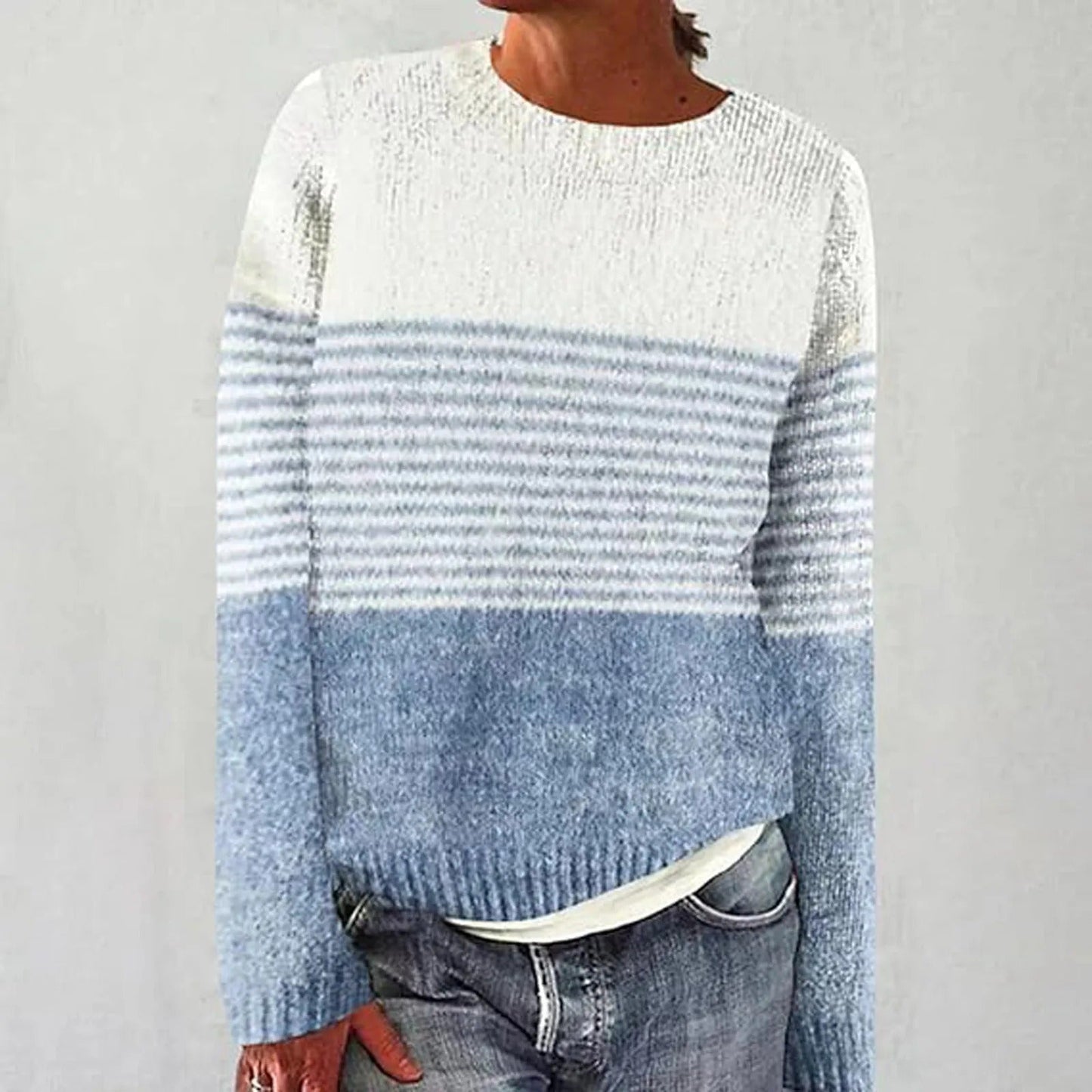 LM | Colorblock knitted sweater with striped sleeves