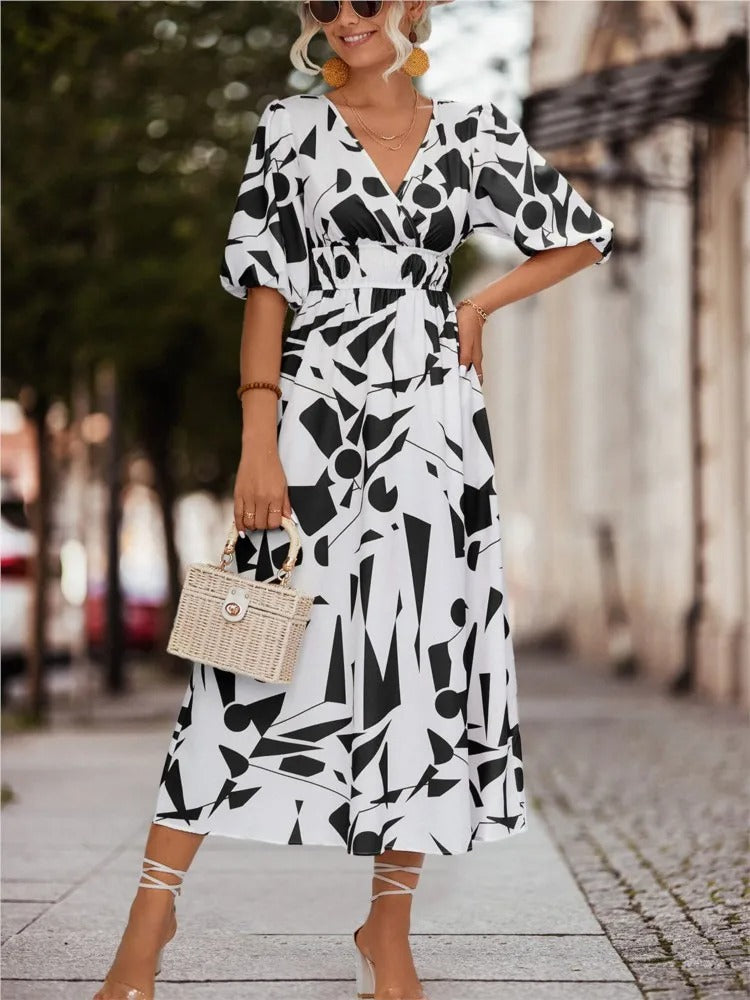 LM | Maxi dress with floral V-neckline