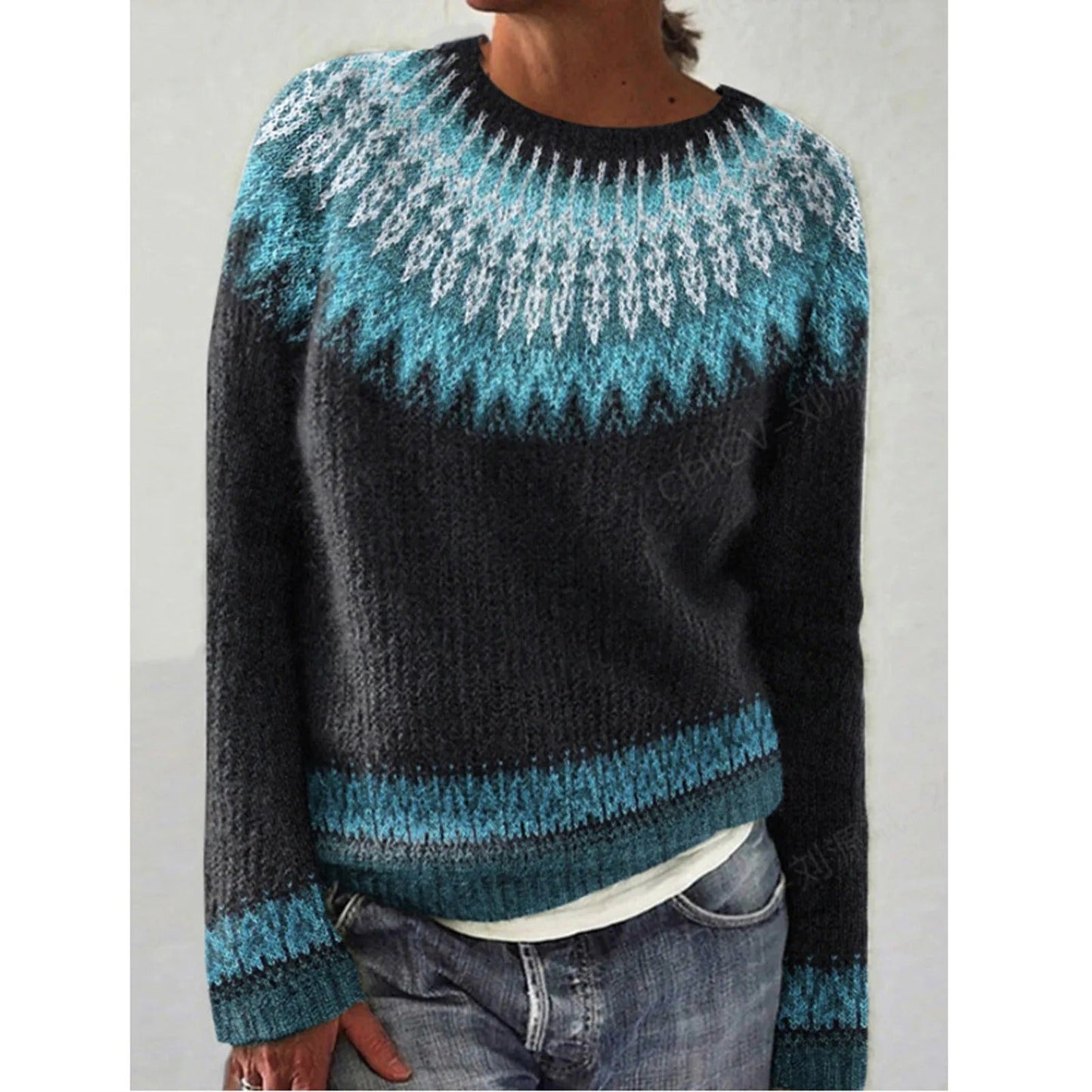 LM | Colorblock knitted sweater with striped sleeves