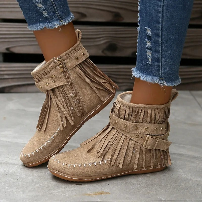 LM | Boho fringed moccasin boots