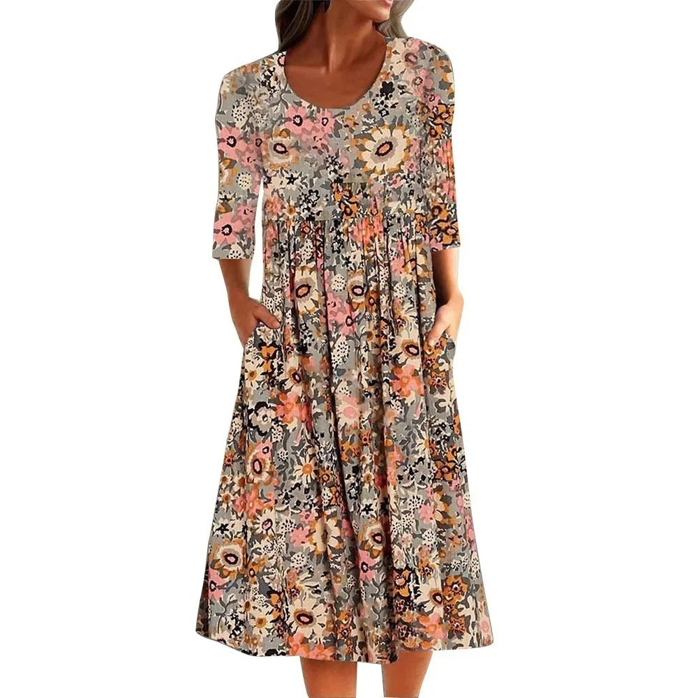 LM | Casual sleeveless midi dress with a round neckline and print