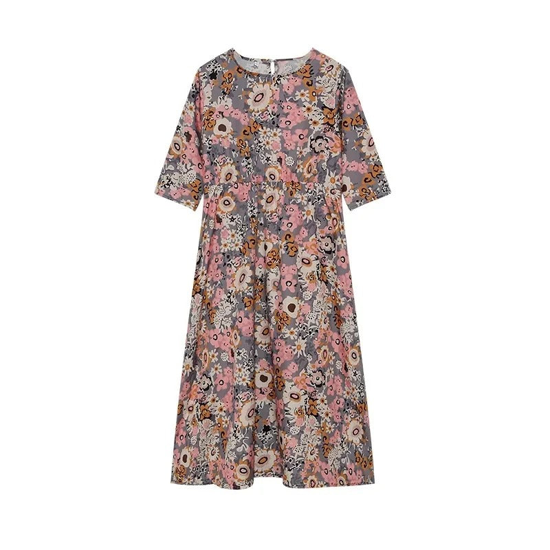 LM | Casual sleeveless midi dress with a round neckline and print