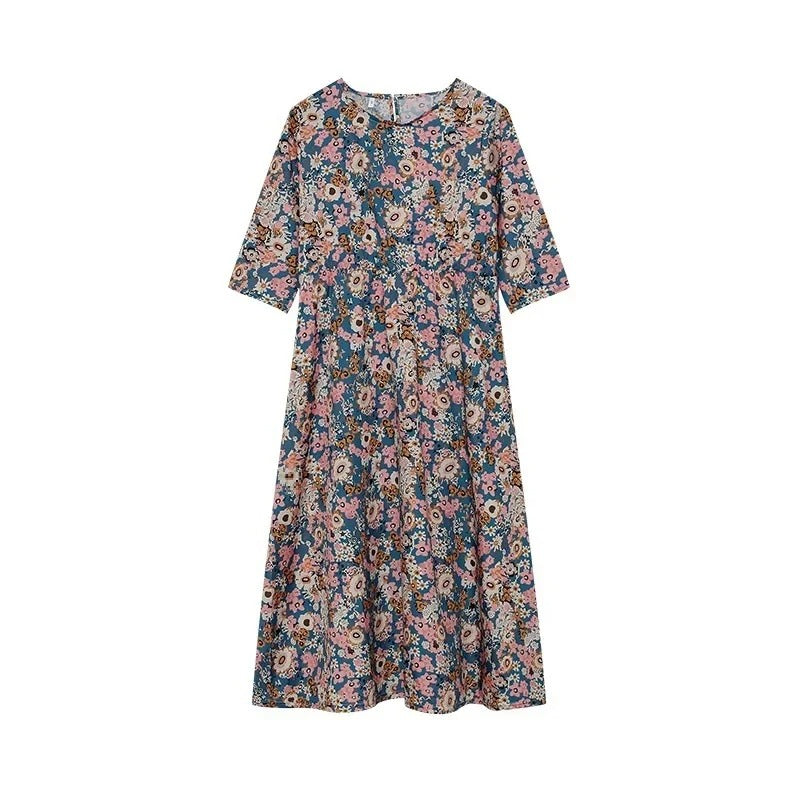 LM | Casual sleeveless midi dress with a round neckline and print
