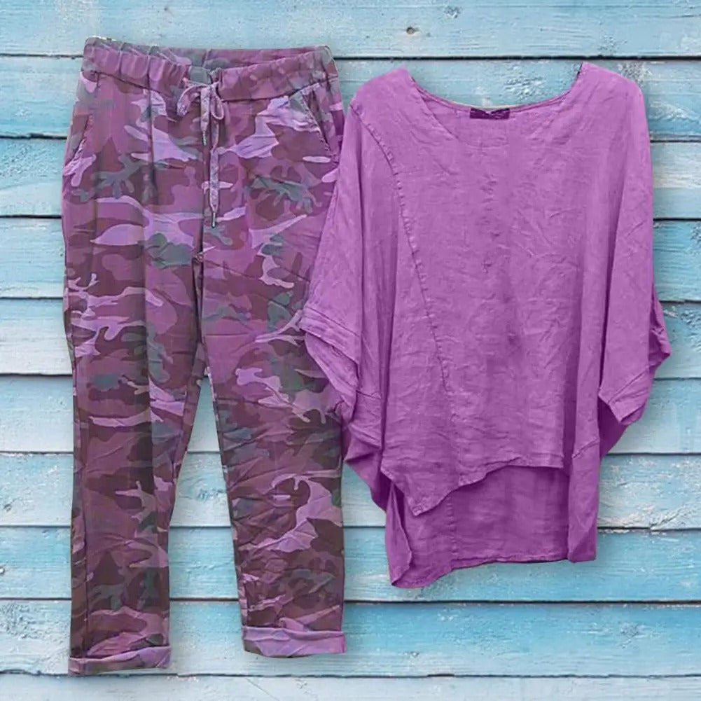 LM | Set of trousers and blouse with round neckline