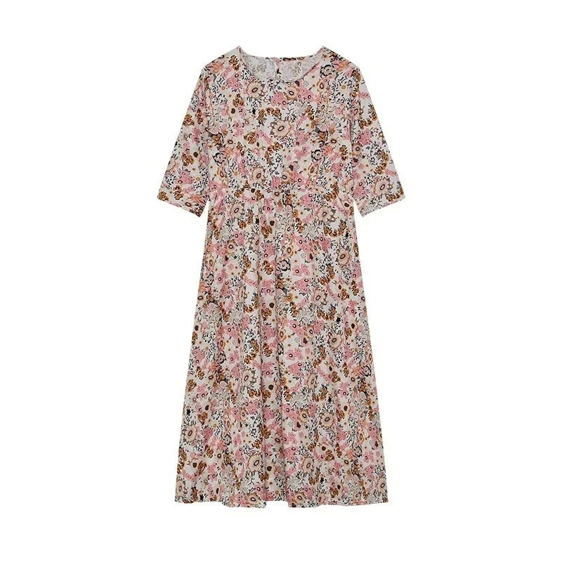 LM | Casual sleeveless midi dress with a round neckline and print