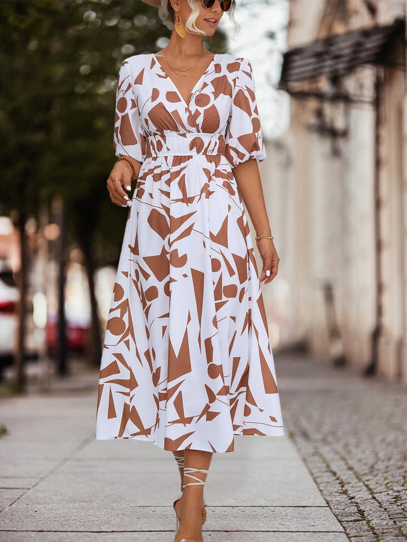 LM | Maxi dress with floral V-neckline