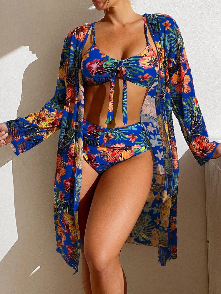 LM | 3-piece floral bikini with cover-up