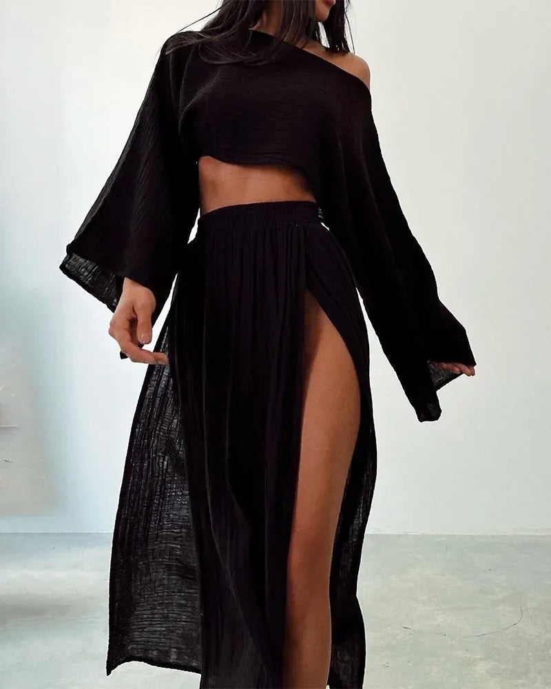 LM | Two-piece set with flowing slit skirt