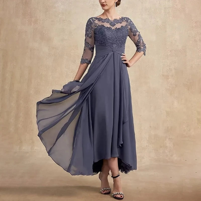 LD | Chiffon maxi jurk met transparante mouwen in midi lengte