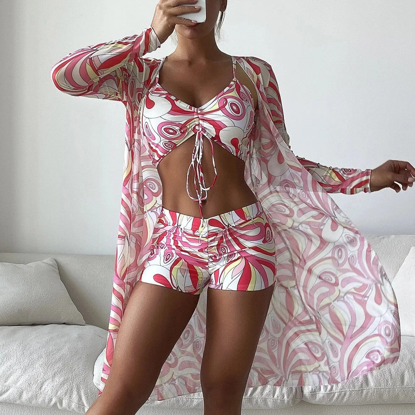 LM | Patterned 3-piece swimwear