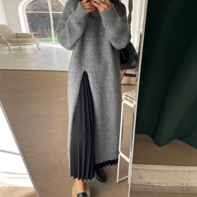TS | Sweater midi dress with pleated detail