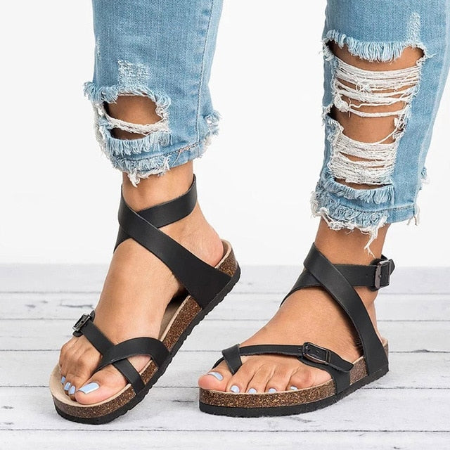 LD | Leren Platte Sandalen