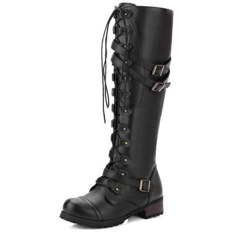 LM | Women's boots in Roman style with lacing up to the knee and platform soles