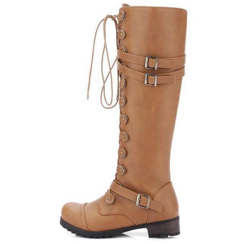 LM | Women's boots in Roman style with lacing up to the knee and platform soles