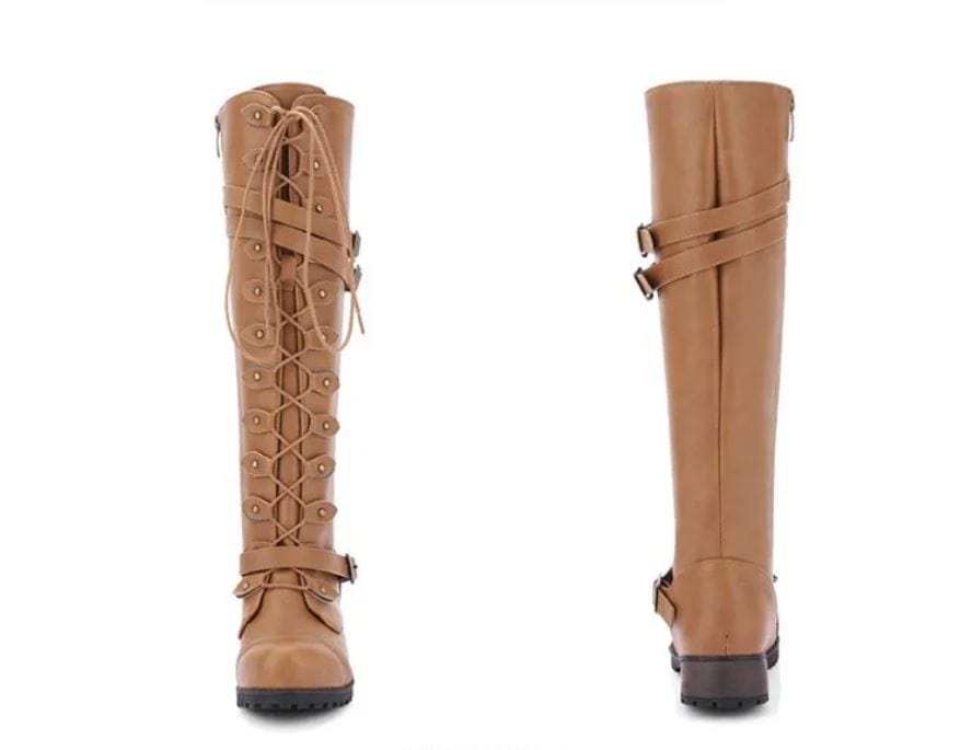 LM | Women's boots in Roman style with lacing up to the knee and platform soles