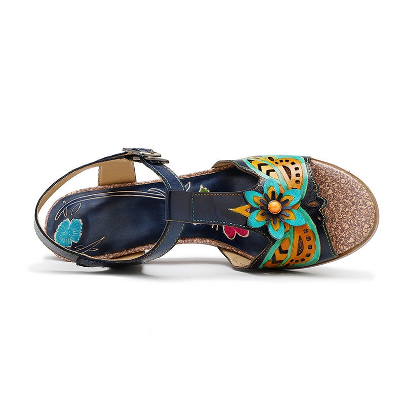LD | Kleurrijke Boheemse Stijl Blokhakken Sandalen