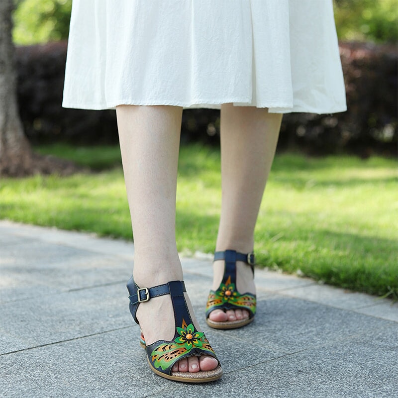 LD | Kleurrijke Boheemse Stijl Blokhakken Sandalen