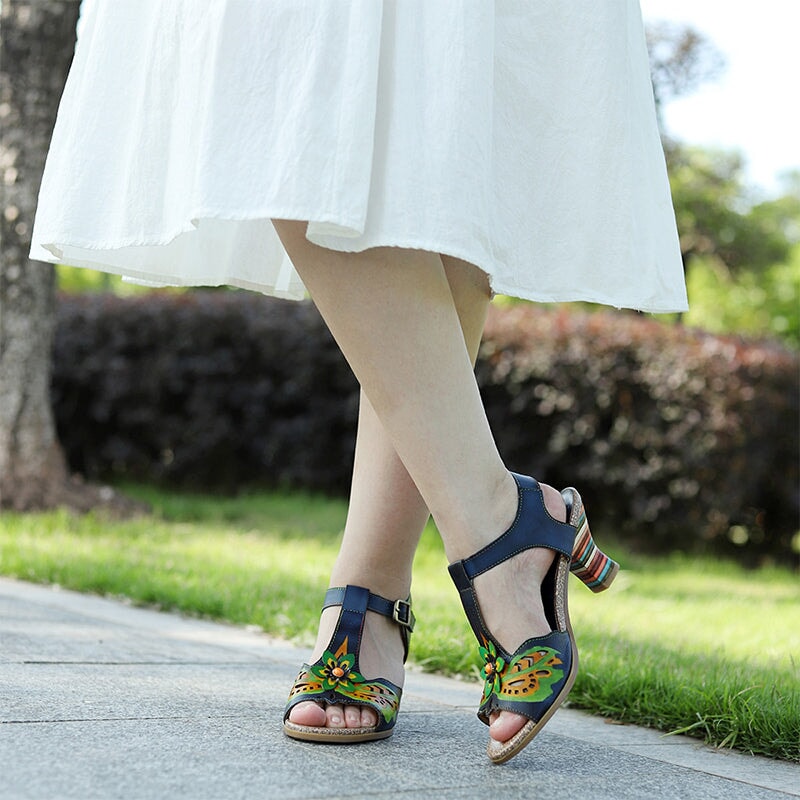 LD | Kleurrijke Boheemse Stijl Blokhakken Sandalen