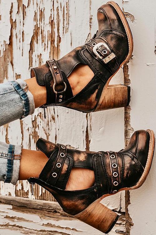 TS | Rustic ankle boot with block heels